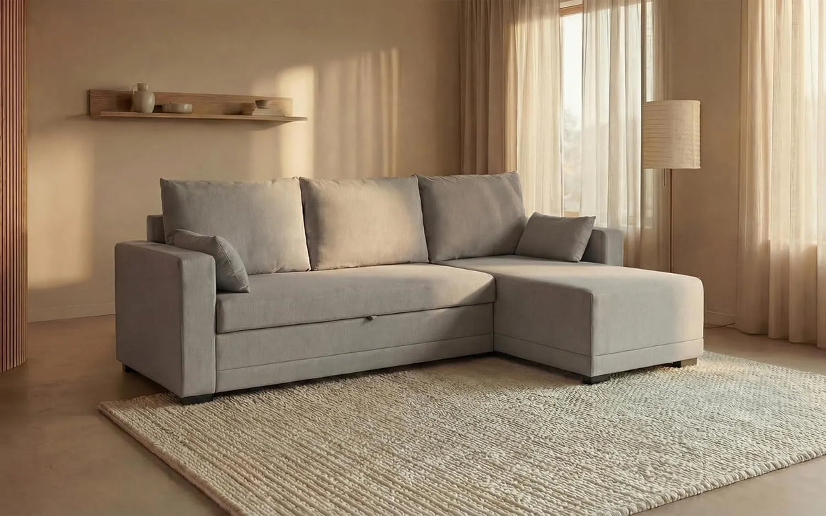 Schlafsofa und Sofabett – Hellgrau, wendbar, aus Polyester, mit Kissen, 4-Sitzer, 233 × 124 × 69 cm