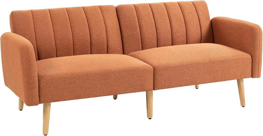 HOMCOM Sofa — aus Holz, mit Schlaffunktion, mit Rückenlehne, im skandinavischen Stil, 2-Sitzer, braun, verstellbar, mit Stoffbezug