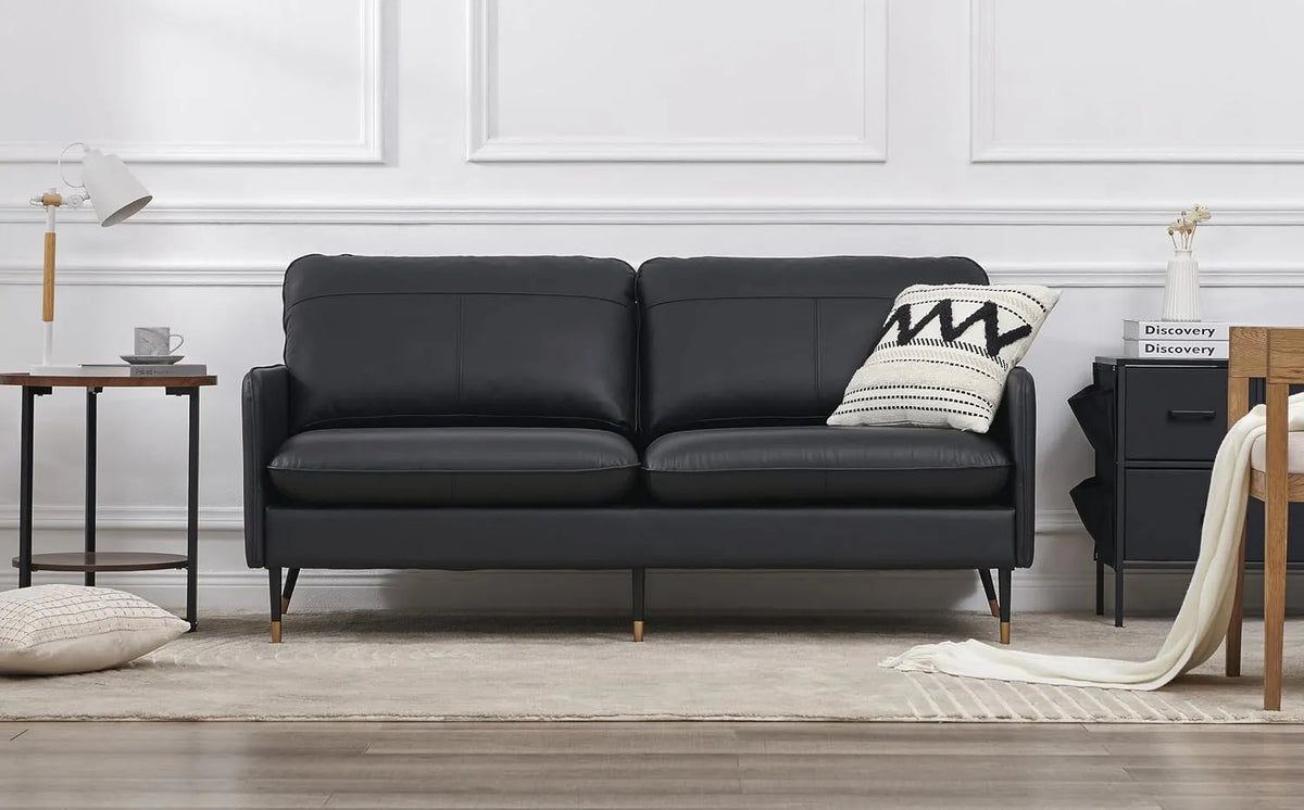Sofa – 002, 2-Sitzer, 3-Sitzer, 85 × 200 × 78cm, schwarz, mit Lederbezug