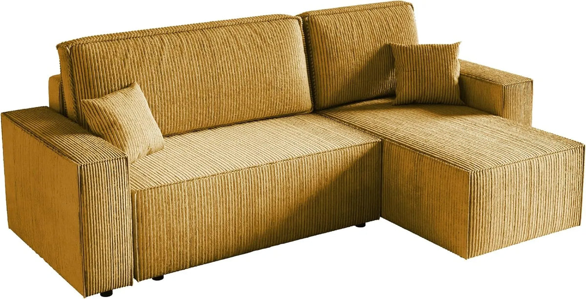 Ecksofa und Wohnlandschaft – L-Form, mit Stauraum, mit Schlaffunktion, 244 × 142 × 95 cm, gelb, mit Stoffbezug