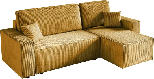 Ecksofa und Wohnlandschaft – L-Form, mit Stauraum, mit Schlaffunktion, 244 × 142 × 95 cm, gelb, mit Stoffbezug