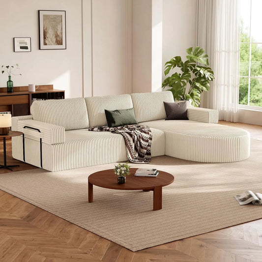 Ecksofa und Wohnlandschaft: modular, mit Cordbezug, mit Schlaffunktion, 75cm, beige