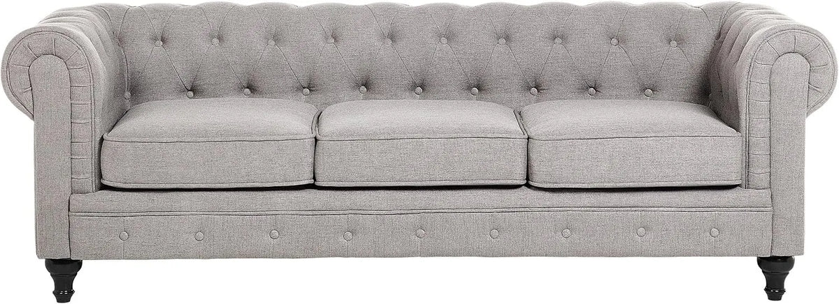 Beliani Klassisches Polstersofa 3er-Sitzer Hellgrau Chesterfield – im klassischen Stil