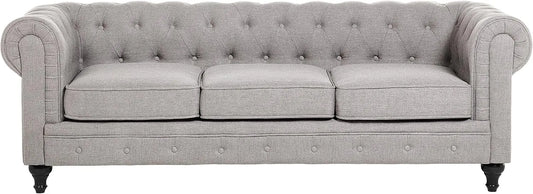 Beliani Klassisches Polstersofa 3er-Sitzer Hellgrau Chesterfield – im klassischen Stil