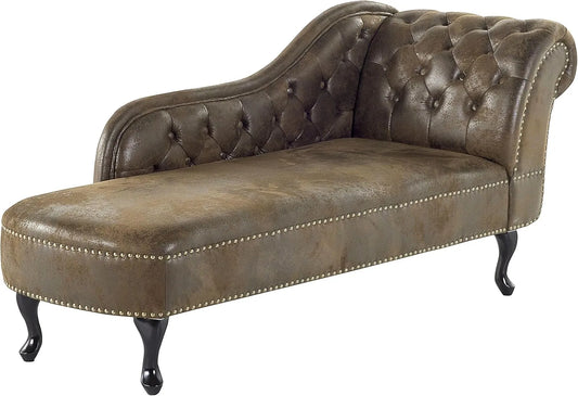 Beliani Retro Ré­ca­mi­e­re im Chesterfield Style Kunstleder rechtsseitig braun Nimes — aus PU-Leder, rechte Ausrichtung, im Retro-Stil