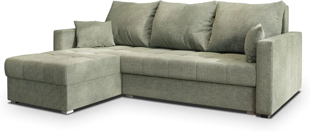 Ecksofa und Wohnlandschaft – NIDA, L-Form, mit Bettkasten, mit Schlaffunktion, grün