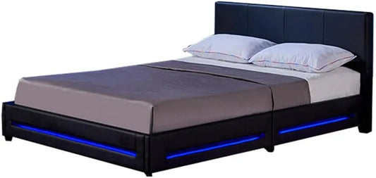 Polsterbett und gepolstertes Bettgestell – mit Lattenrost, LED-Anzeige, 140 × 200 cm, schwarz