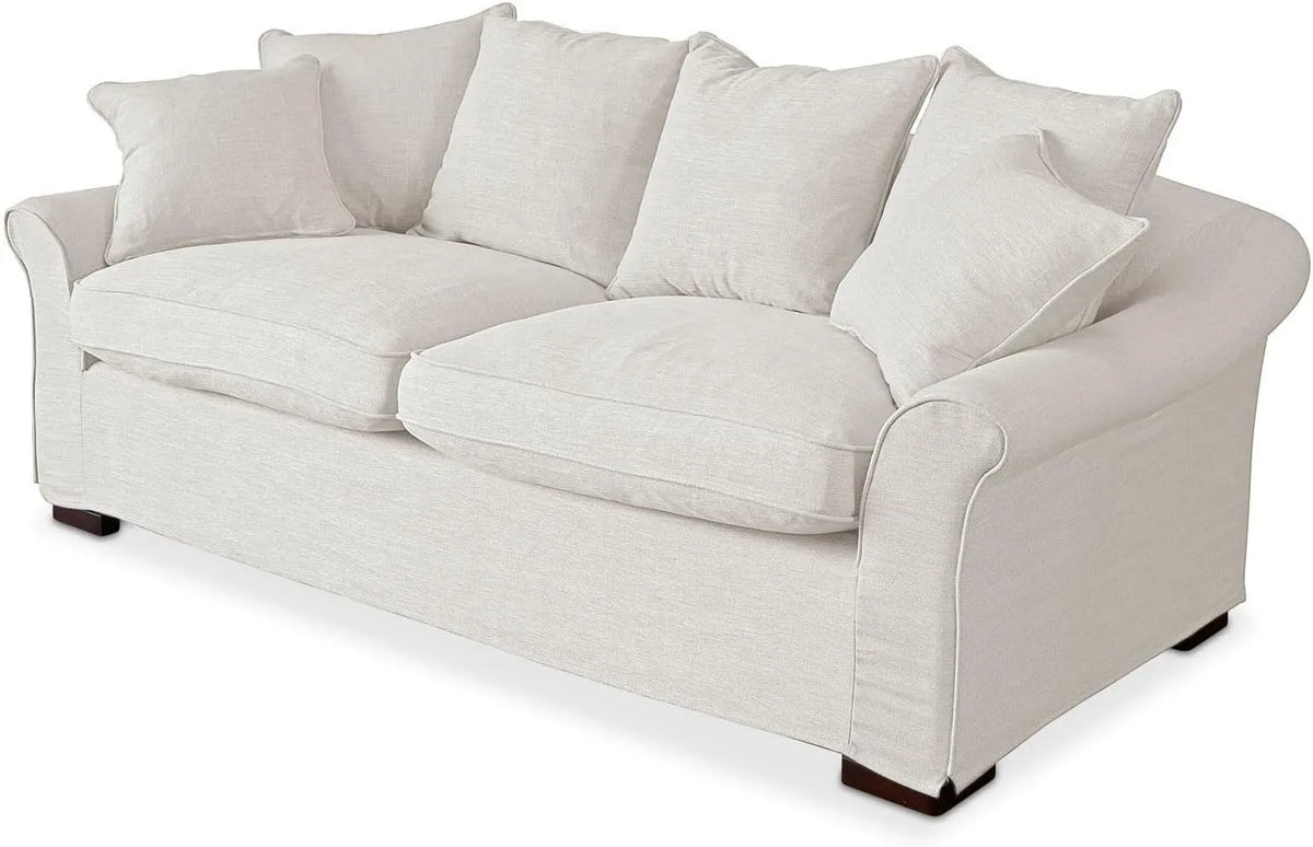 Loberon Sofa: aus Baumwolle, mit Kissen, beige