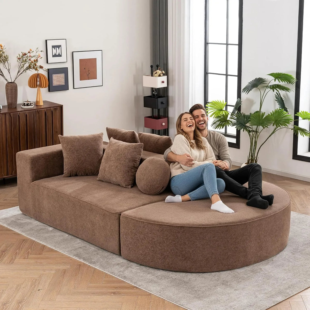 Modulares Sofa – braun, mit Stoffbezug