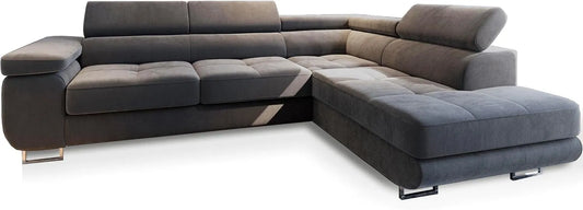 Ecksofa und Wohnlandschaft: Selva R-S, L-Form, mit Bettkasten, mit Schlaffunktion, grau