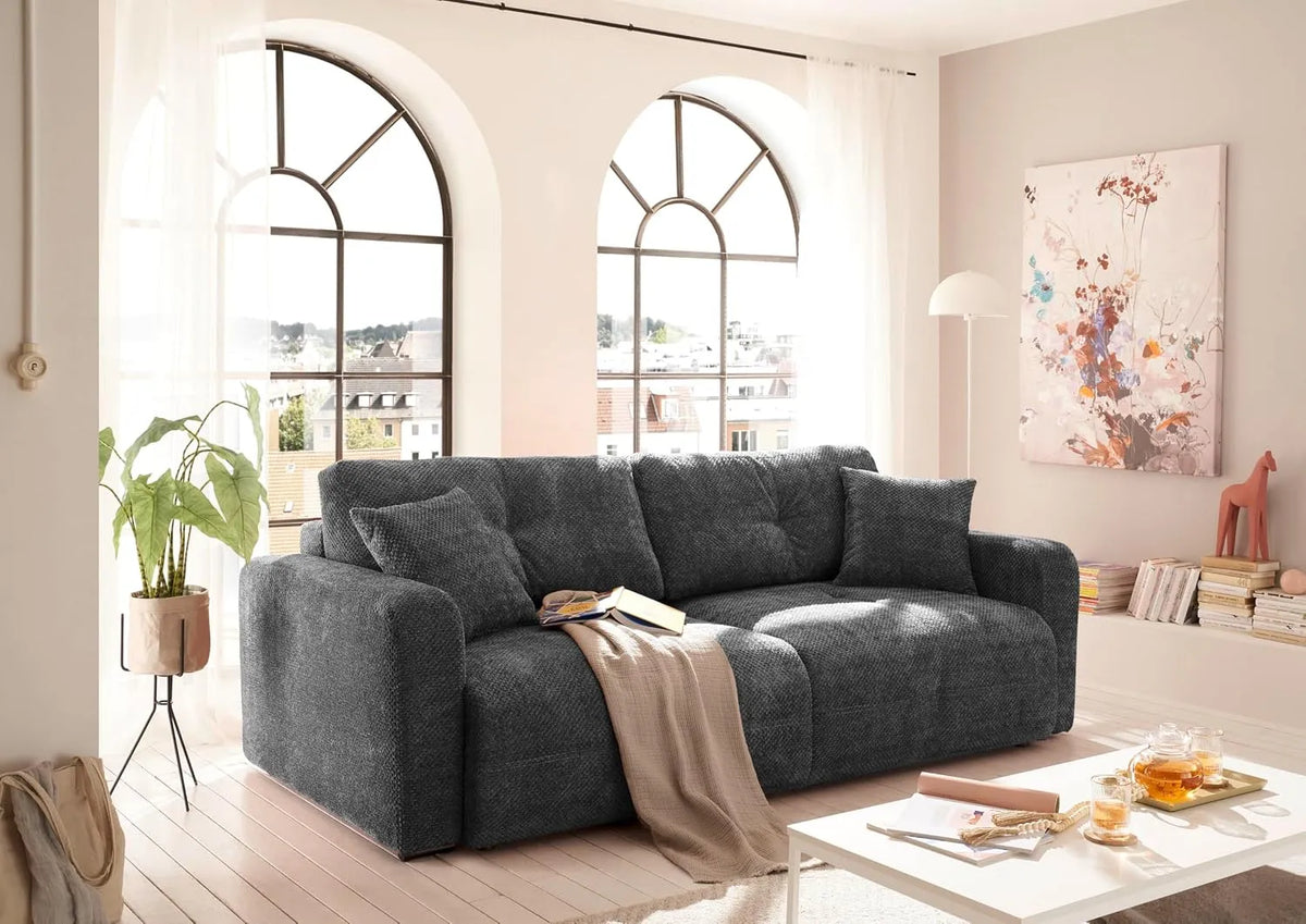 Schlafsofa und Sofabett – mit Stoffbezug, mit Bettkasten, mit Schlaffunktion, klappbar, 235 × 88 × 120 cm, anthrazit