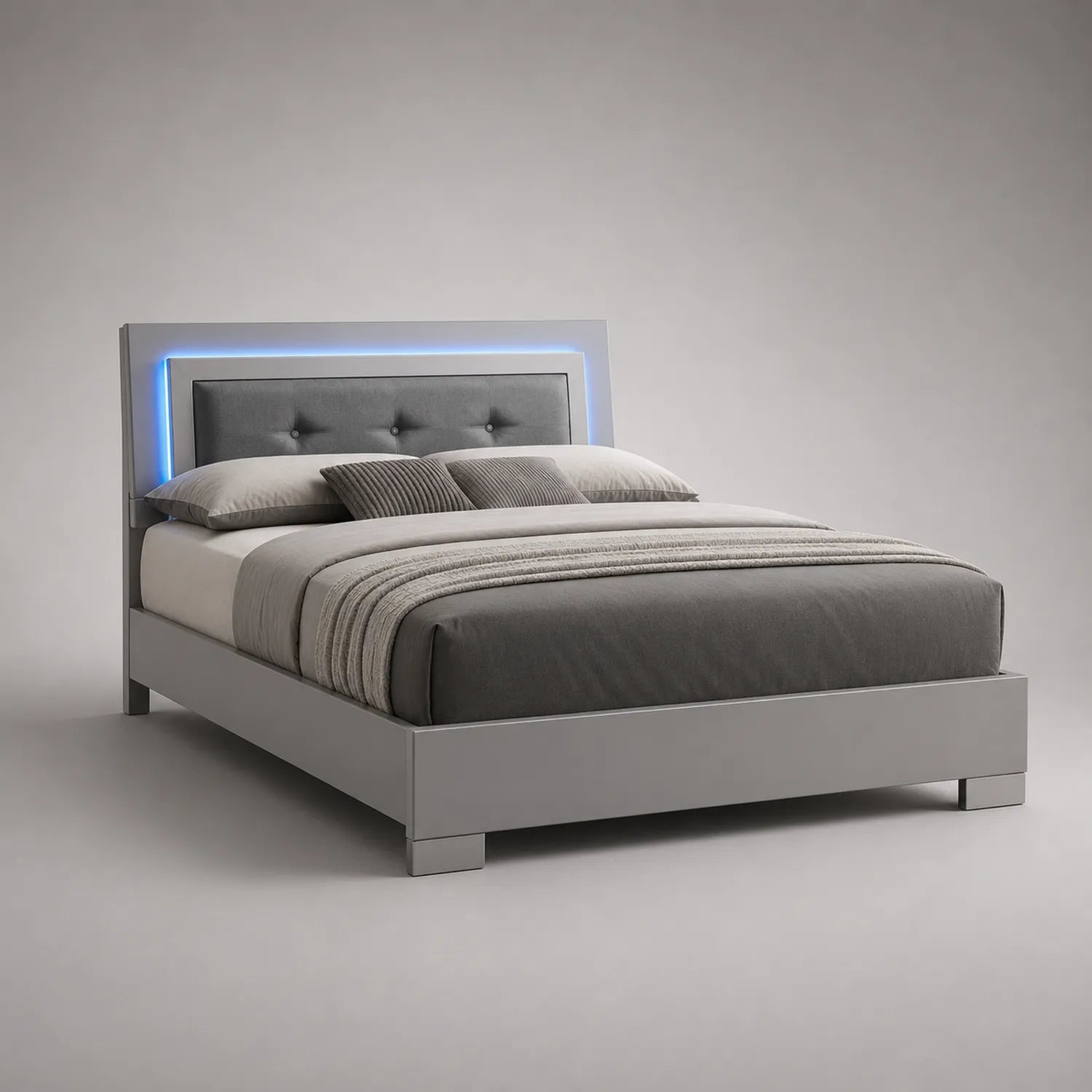 Bett mit LED-Beleuchtung 160x200 cm Grau Stoff MDF