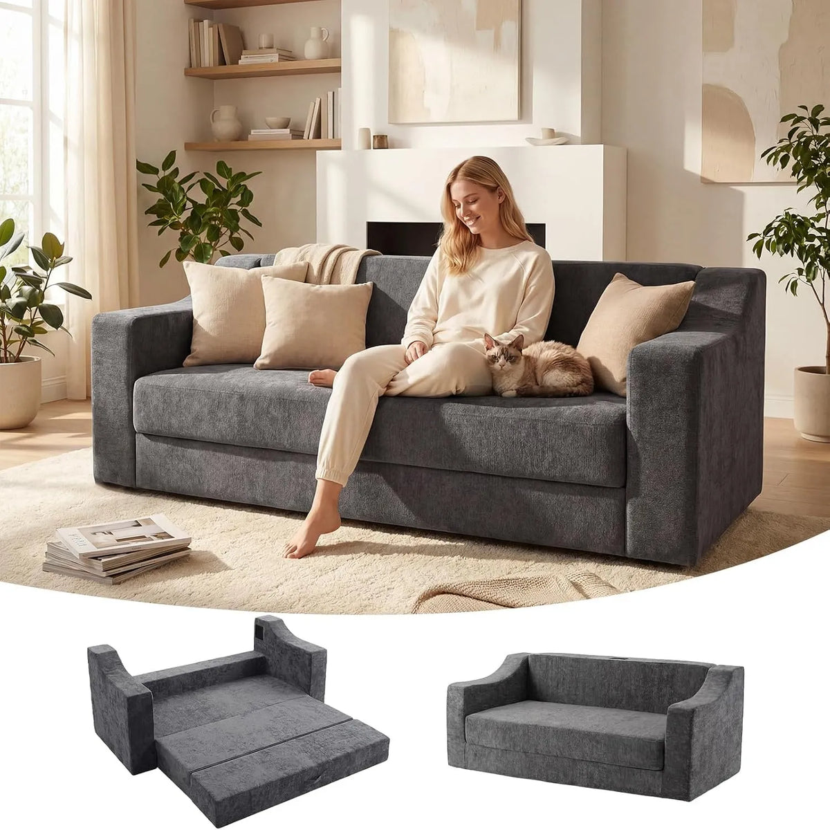 Schlafsofa und Sofabett – Boneless Sofa, mit Schlaffunktion, 3-sitzer, 200 cm