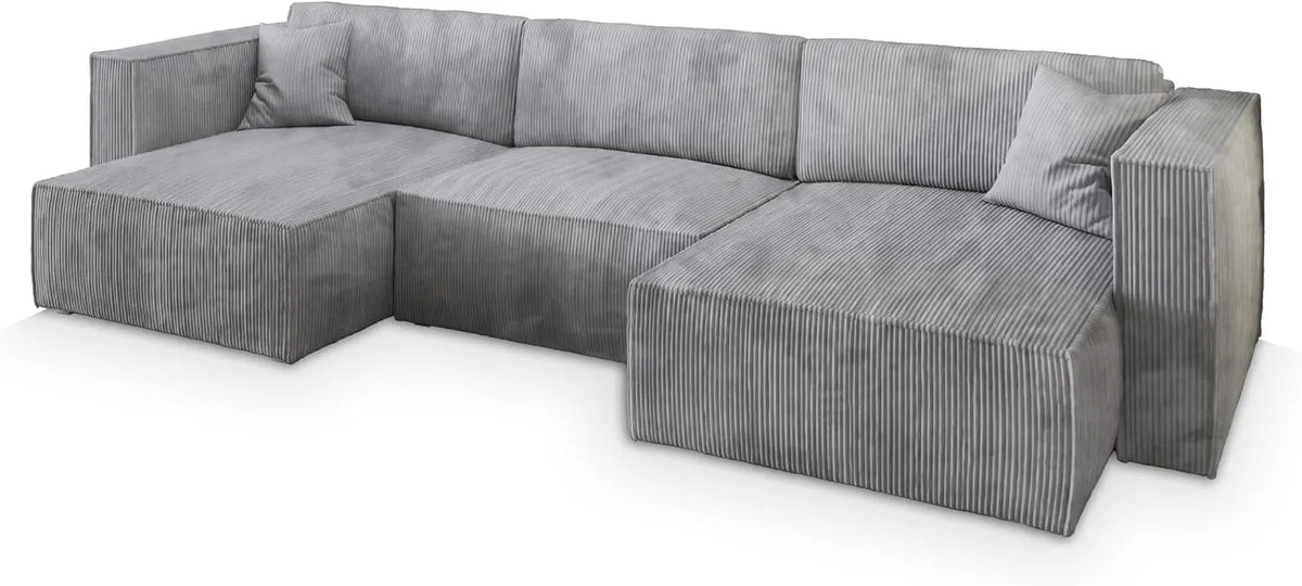 Ecksofa und Wohnlandschaft — POSO 55, SARMO, U-Form, mit Bettkasten, mit Schlaffunktion, grau