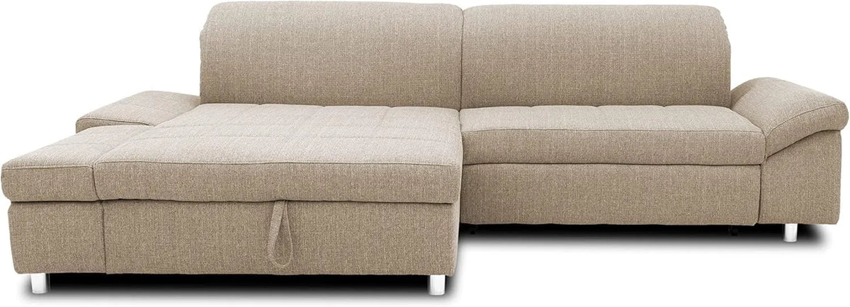 Ecksofa und Wohnlandschaft: Mika, L-Form, mit Bettkasten, mit Schlaffunktion, 260 × 178 × 80 cm, beige
