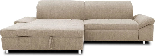 Ecksofa und Wohnlandschaft: Mika, L-Form, mit Bettkasten, mit Schlaffunktion, 260 × 178 × 80 cm, beige