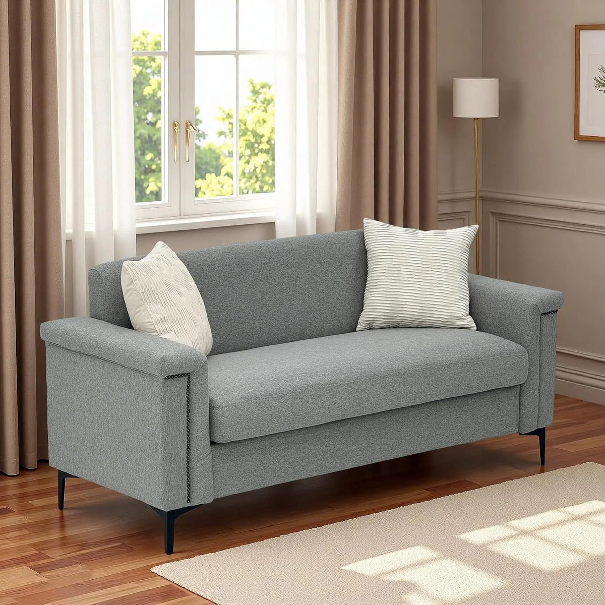 Ecksofa und Wohnlandschaft: mit Schlaffunktion, im skandinavischen Stil, 2 Sitzer, 172cm, grau, 2-Sitzer