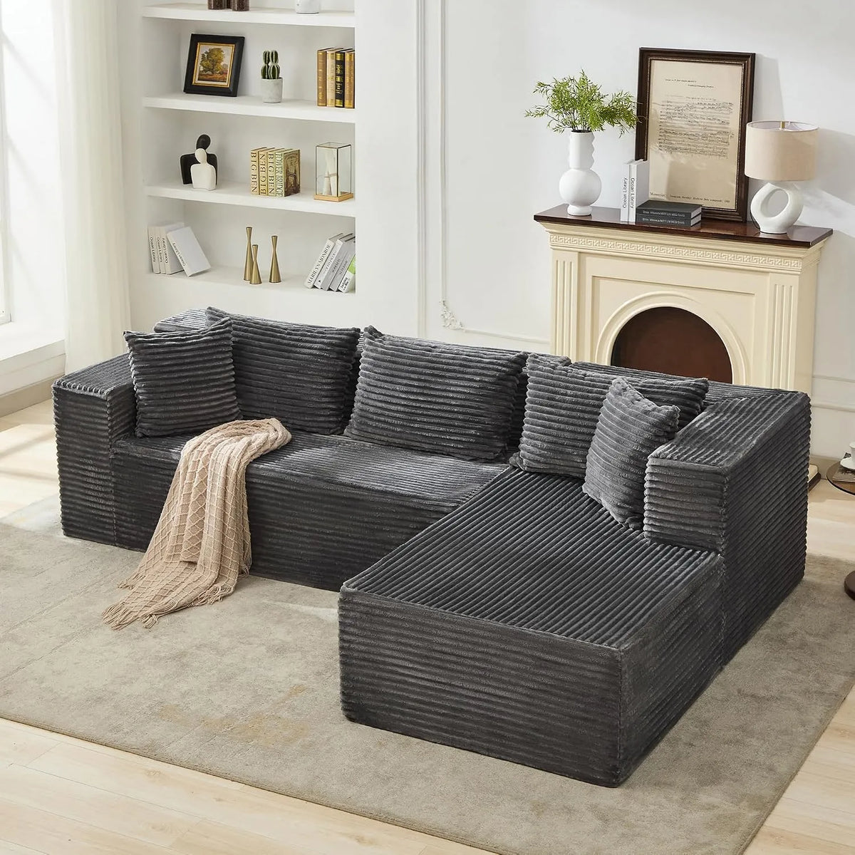 Ecksofa und Wohnlandschaft — L-Form Grau, rechte Ausrichtung, mit Cordbezug, 268 × 175 × 62cm, 25mm