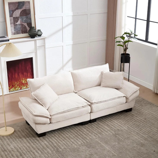 Sofa – Cord Doppelsofa, mit Cordbezug, mit Armlehnen, 2 Sitzer, 224 × 81cm, beige, 2-Sitzer