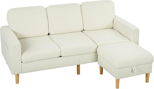 HOMCOM Hocker — mit Cordbezug, mit Rückenlehne, mit Kissen, 3-Sitzer, 192 cm, beige