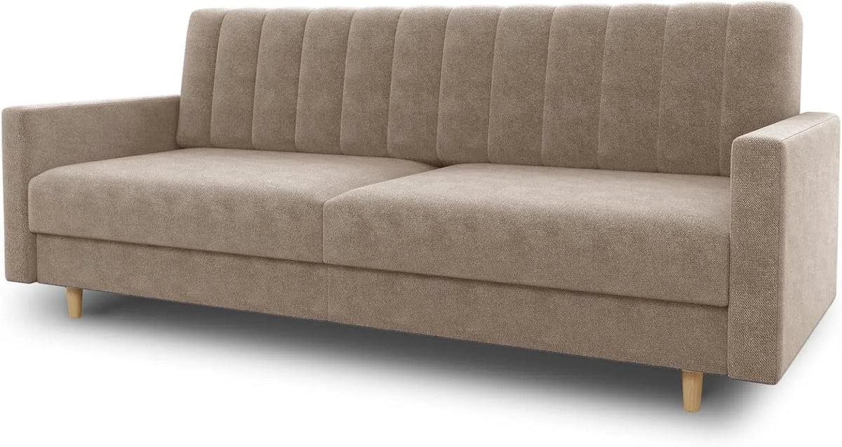 Schlafsofa und Sofabett – Sara, mit Bettkasten, mit Schlaffunktion, beige, mit Samtbezug