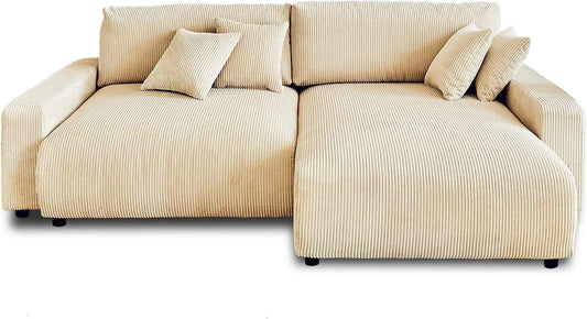 Ecksofa und Wohnlandschaft – mit Cordbezug, mit Bettkasten, mit Schlaffunktion, 4-Sitzer, beige