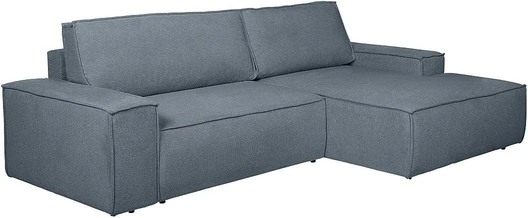 Ecksofa und Wohnlandschaft — Amelia, rechte Ausrichtung, mit Schlaffunktion, blau, mit Stoffbezug