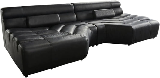 Ecksofa und Wohnlandschaft — Tara Leder, mit Kissen, 286 × 76 × 143cm, schwarz