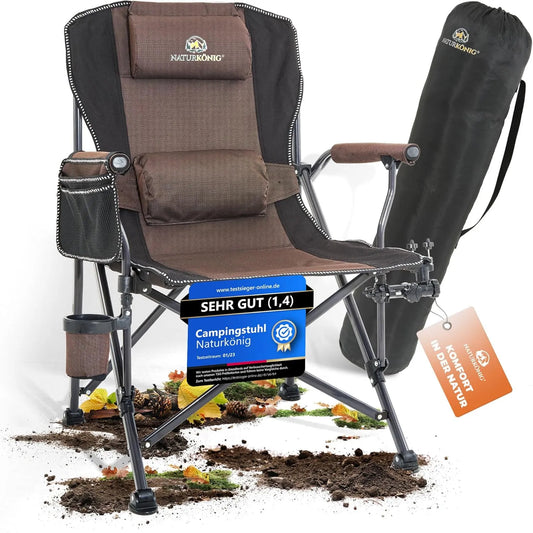Campingstuhl – Angeln, mit Kissen, klappbar, 160 kg, braun