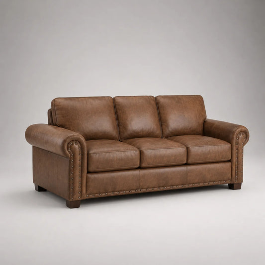 Dreisitzer-Sofa aus Leder mit Nieten
