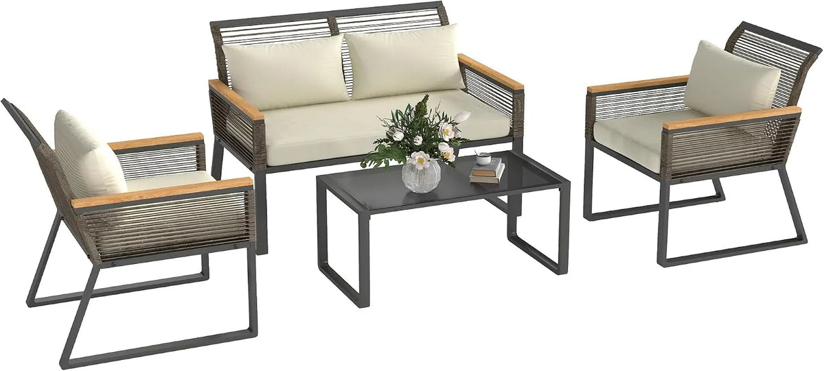 Outsunny Gartenmöbel-Set und Lounge-Set — mit Kissen, wetterfest, aus Polyrattan, grau