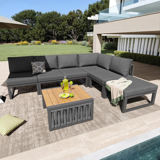Ecksofa und Wohnlandschaft: mit Rückenlehne, mit Kissen, verstellbar, 7-teiliges, grau