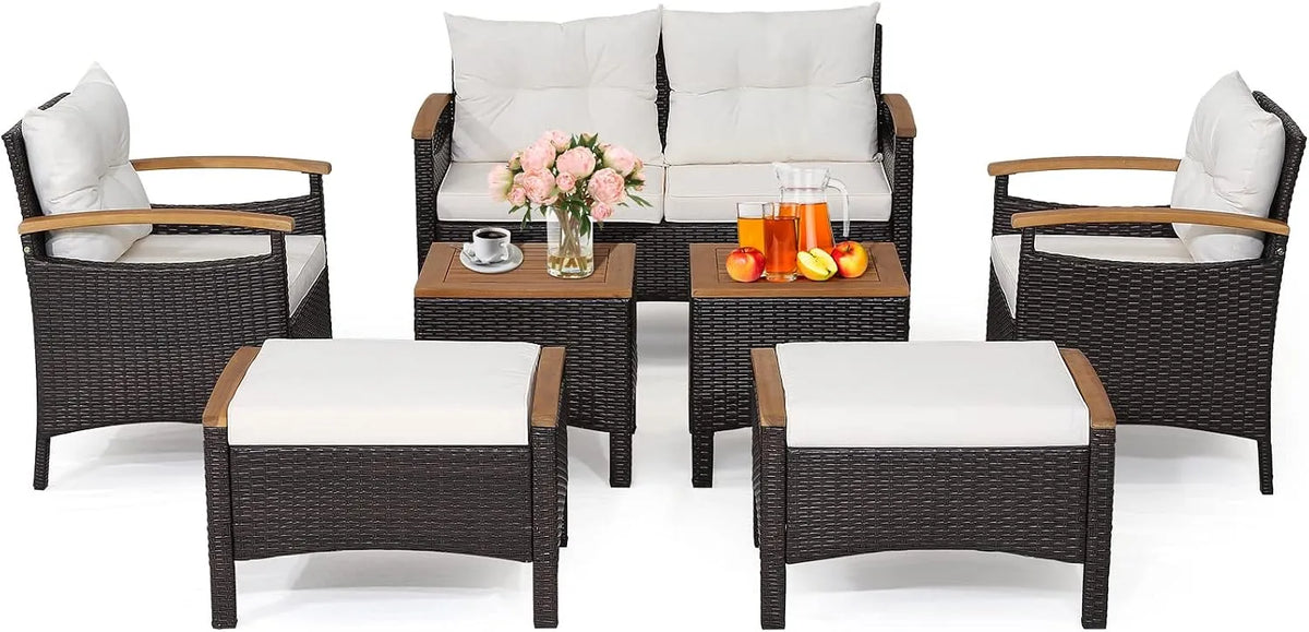COSTWAY Gartenmöbel-Set und Lounge-Set — mit Armlehnen, mit Kissen, aus Polyrattan