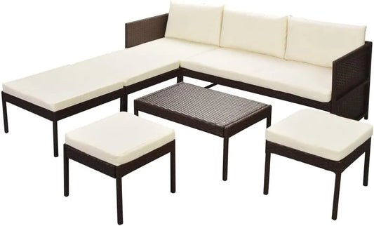 Sofagarnitur – TLG, mit Kissen, aus Polyrattan, 6-TLG, braun, wetterbeständig