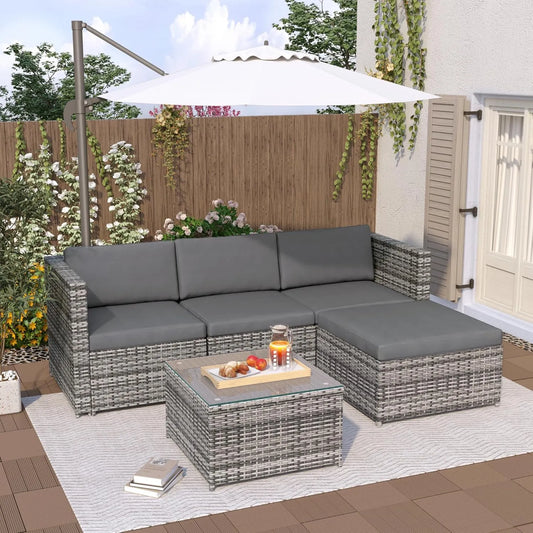Ecksofa und Wohnlandschaft — mit Kissen, aus Polyrattan, grau