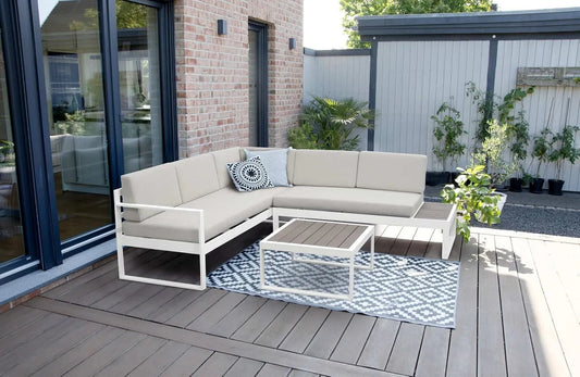 Gartenmöbel-Set und Lounge-Set — mit Kissen, 3 teilig, 192 × 249cm, weiß