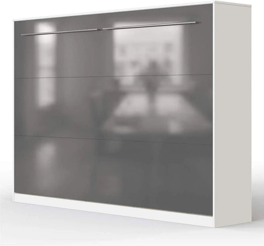SMARTBett Schrankbett Standard Weiss/Anthrazit Hochglanzfront 140 Horizontal