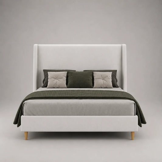 Massivholzbett mit Leinenpolsterung 200x160 cm Creme