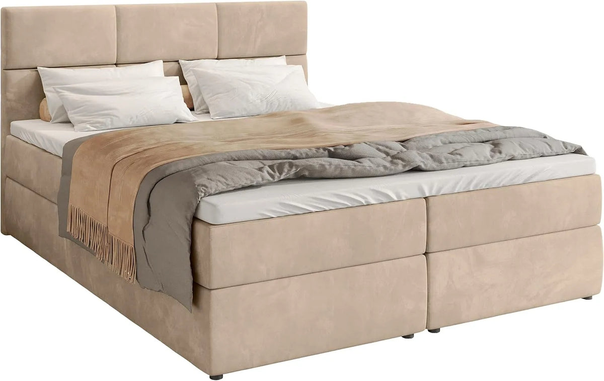 Polsterbett und gepolstertes Bettgestell — mit Stauraum, mit Bettkasten, mit Samtbezug, 180 × 200, beige, mit Stoffbezug