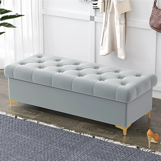 Hocker – mit Stauraum, mit Samtbezug, 100 × 40 × 40, grau