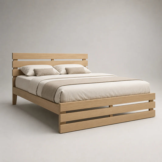Holzbett Eiche Doppelbett 200x160cm mit Matratze und Kissen