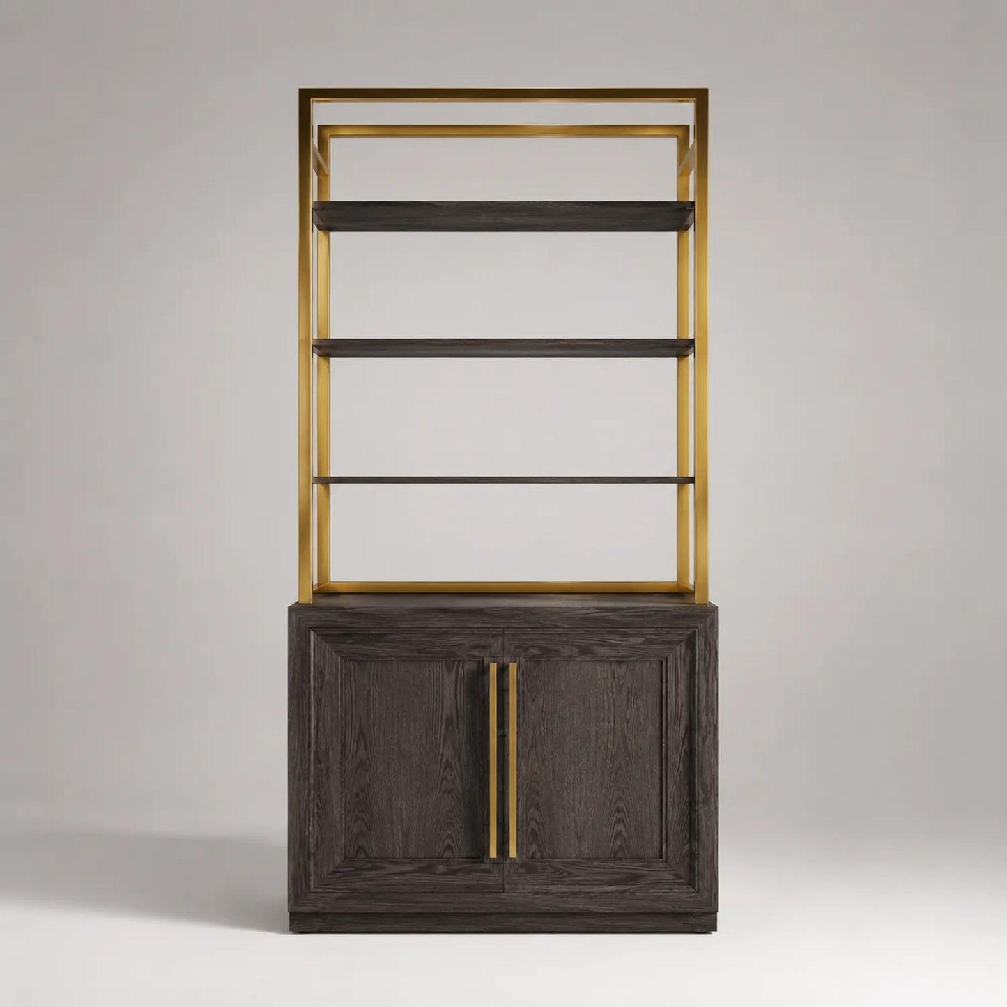 Bücherregal mit Eichenholz und Metall Schwarz/Gold 180x90x35cm