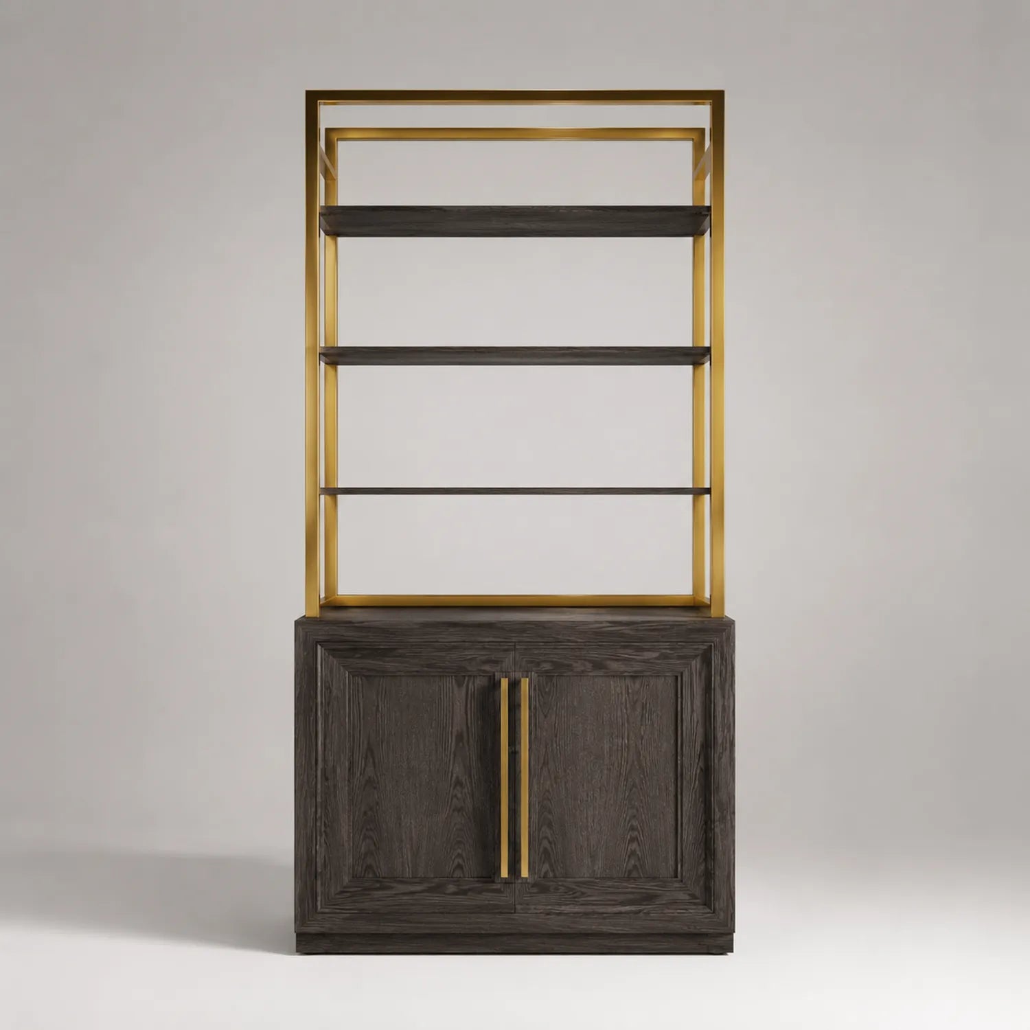 Bücherregal mit Eichenholz und Metall Schwarz/Gold 180x90x35cm
