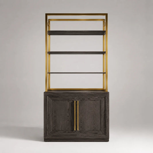 Bücherregal mit Eichenholz und Metall Schwarz/Gold 180x90x35cm