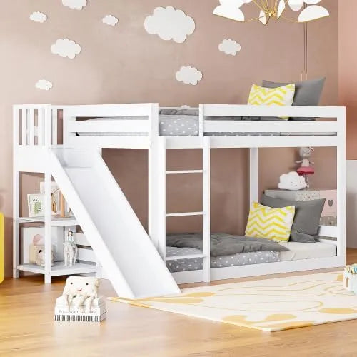 Kinderbett: LDB00034AAK, mit Rutsche, mit Rausfallschutz, mit Leiter, mit Lattenrost, 90 × 200, weiß