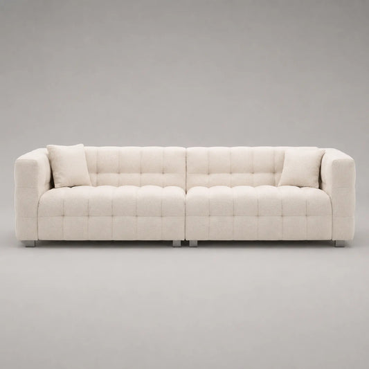 Beiges 3-Sitzer Stoffsofa mit Edelstahlfüßen