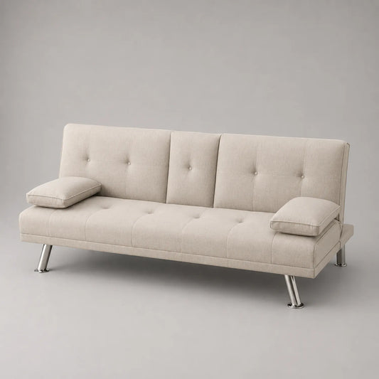 Beiges Sofa mit verchromten Metallbeinen