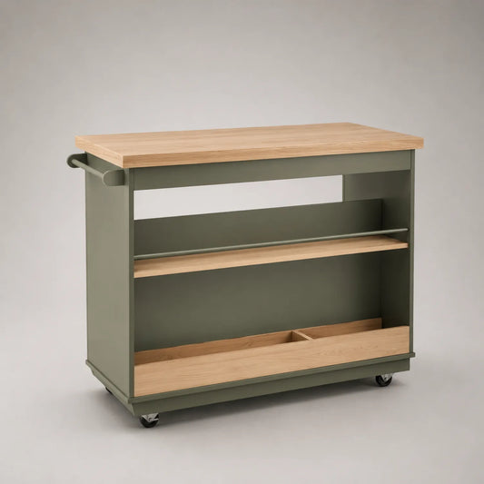 Küchenwagen aus Holz und Metall mit Rollen Grün
