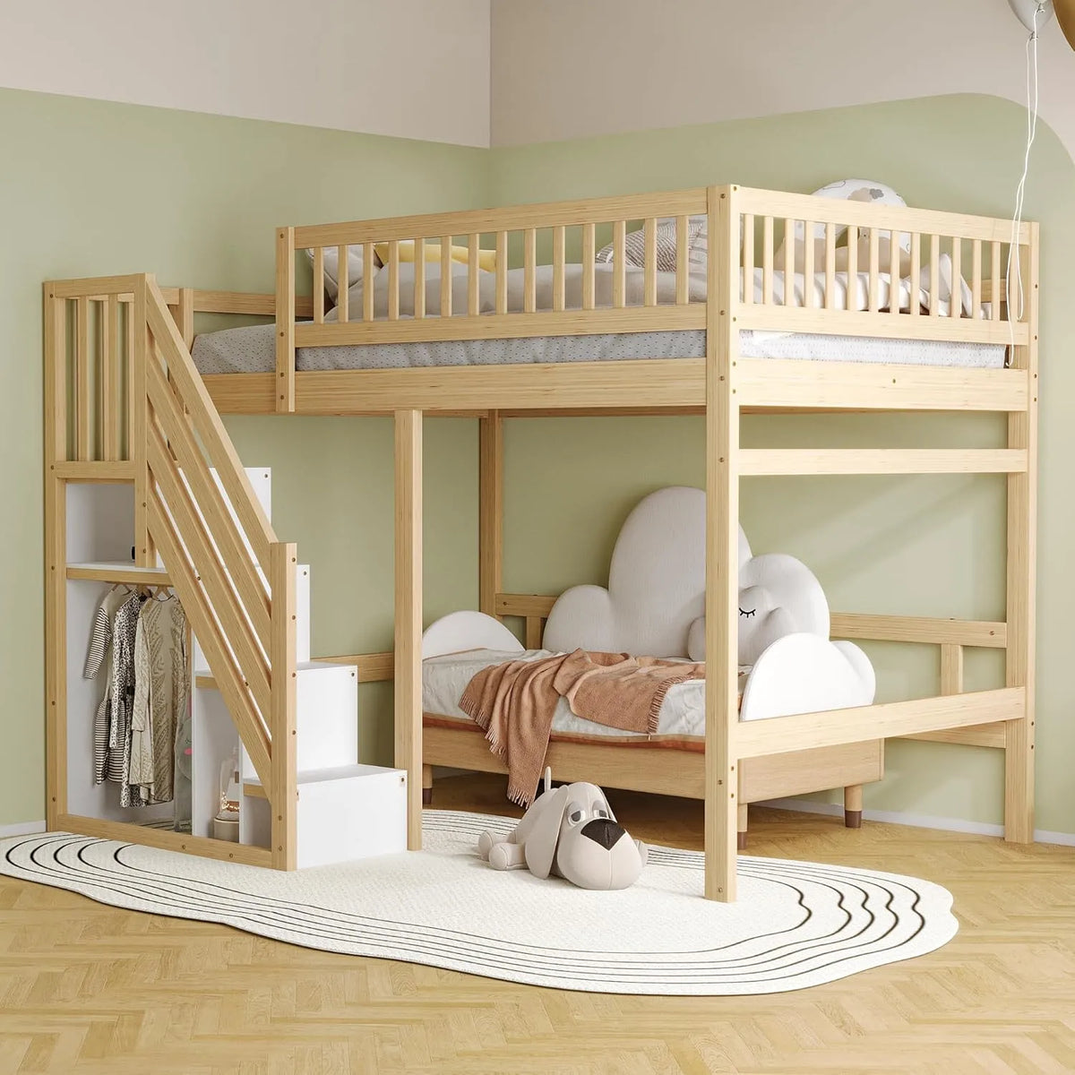 Kinderbett – für Kinder, mit Leiter, aus Massivholz, 140 × 200 cm