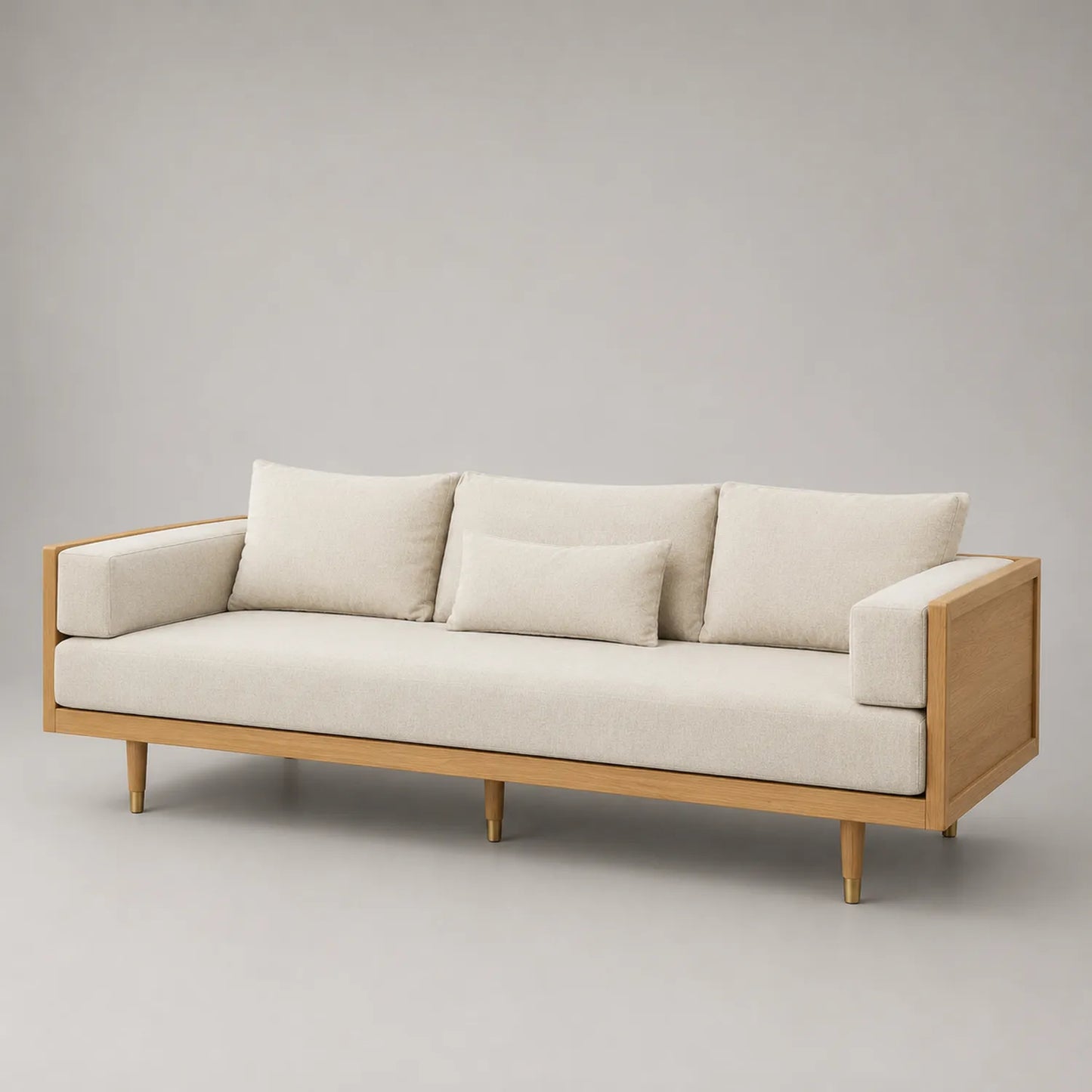 3-Sitzer Sofa Beige Stoff Eiche